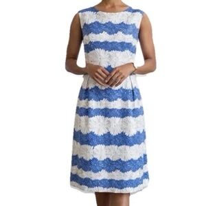 Talbots Blue White Floral Sleeveless Sheath Dress Pockets Size 14